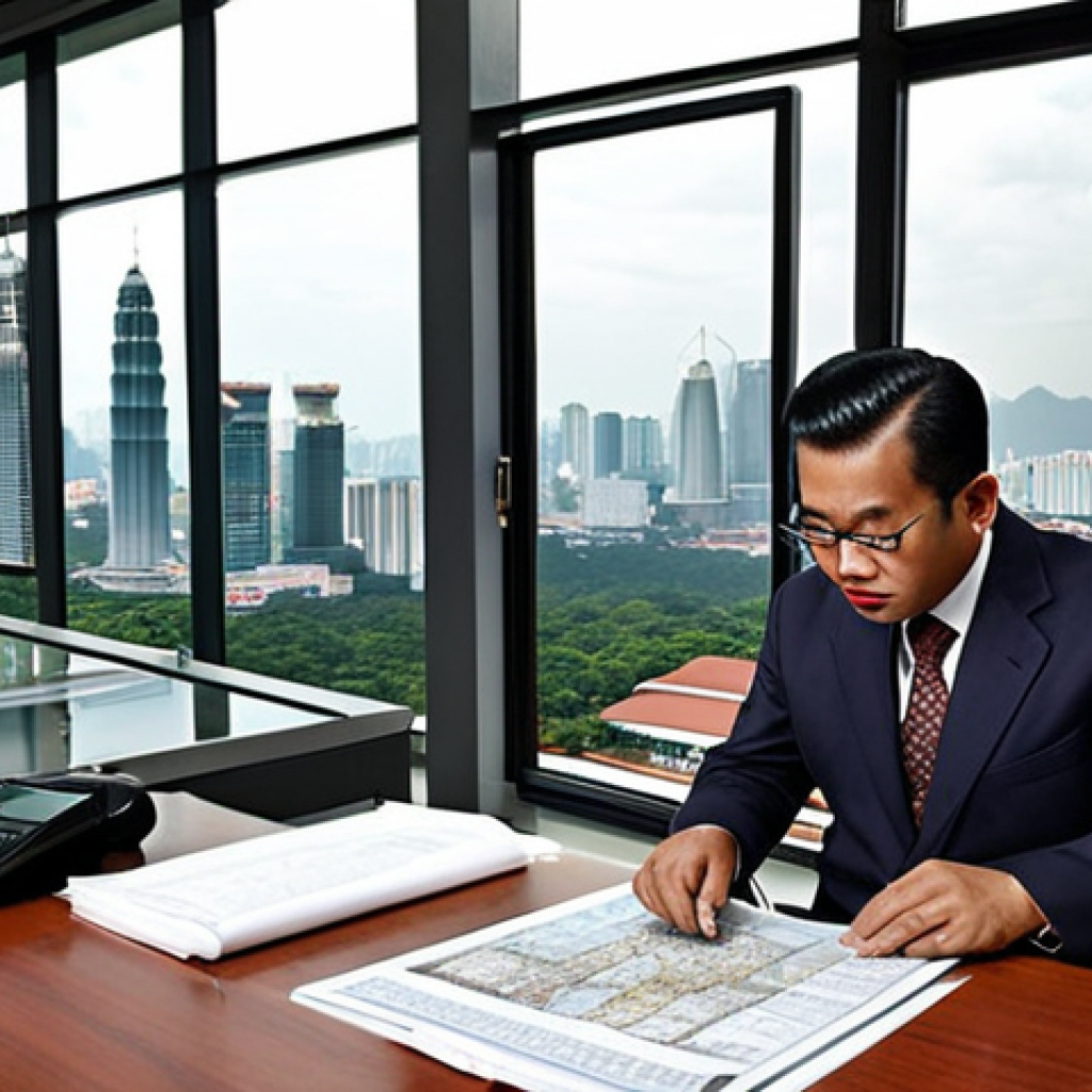 **

"A Malaysian property valuer reviewing land law documents (Akta Kanun Tanah Negara 1965) in a modern office, with a Kuala Lumpur skyline visible in the background. The scene emphasizes precision and legal understanding."

**