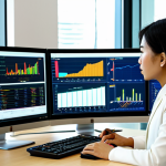 A focused professional property valuer, a Malaysian woman, in a modest business suit, intently analyzing market data on multiple large computer screens in a modern, bright office. Various charts, graphs, and maps of the Klang Valley are visible on the displays. She holds a stylus, deep in thought, surrounded by organized documents and a neat desk. The lighting is professional and clear. Perfect anatomy, correct proportions, natural pose, well-formed hands, proper finger count, natural body proportions, professional photography, high quality, safe for work, appropriate content, fully clothed, professional.
