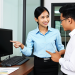 **

A busy real estate agent in a modest office setting, advising a young Malay couple (both fully clothed in smart casual attire). The office has property brochures and a computer screen showing house listings. Focus on the agent pointing at a map highlighting strategic locations near public transportation. The atmosphere should be professional and helpful. "Safe for work," "appropriate content," "fully clothed," "professional," "modest," "family-friendly", "perfect anatomy", "correct proportions", "natural pose", "well-formed hands", "proper finger count", "natural body proportions".

**